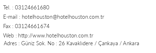 Hotel Houston telefon numaralar, faks, e-mail, posta adresi ve iletiim bilgileri